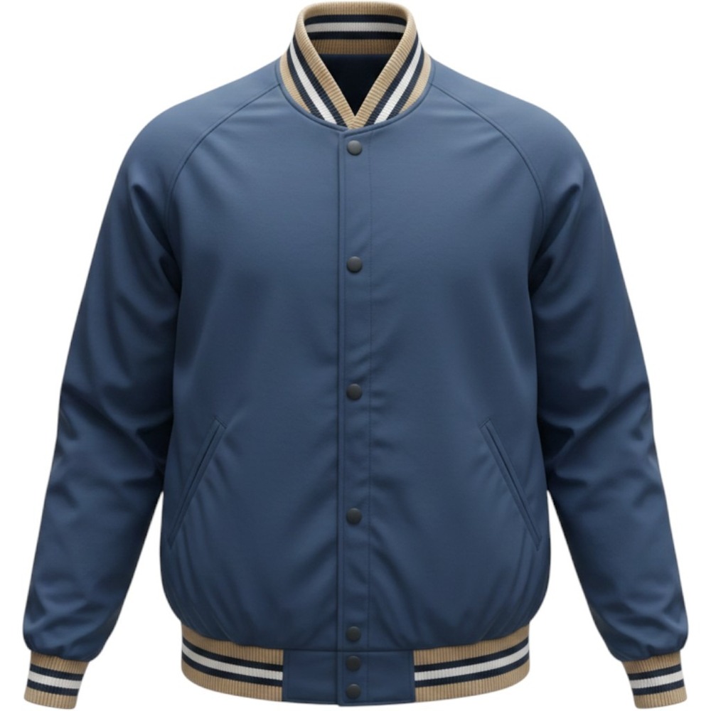 Vintage LL Bean Mens Blue Nylon Bomber Jacket Striped Trim‎ Large Made in USA